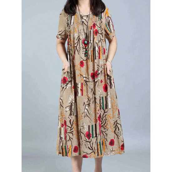 Plus Size Floral Printed Loose Dresses Short Sleeve Ruffled Pockets Casual Dress for Women Plus Size Floral Printed Loose Dresses Short Sleeve Ruffled Pockets Casual Dress for Women