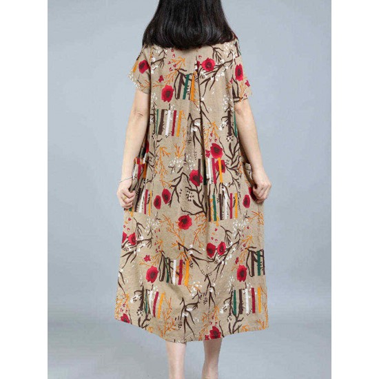 Plus Size Floral Printed Loose Dresses Short Sleeve Ruffled Pockets Casual Dress for Women Plus Size Floral Printed Loose Dresses Short Sleeve Ruffled Pockets Casual Dress for Women