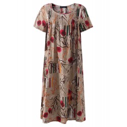 Plus Size Floral Printed Loose Dresses Short Sleeve Ruffled Pockets Casual Dress for Women