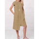 Plus Size Irregular Short Sleeve Solid Color Vintage Dress
