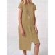 Plus Size Irregular Short Sleeve Solid Color Vintage Dress