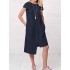 Plus Size Irregular Short Sleeve Solid Color Vintage Dress