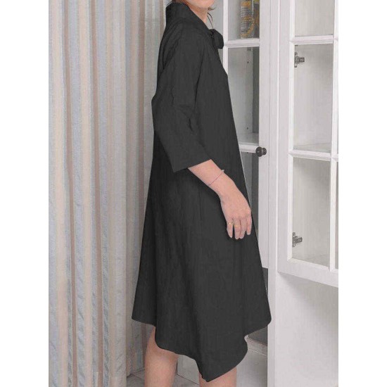 Plus Size Knotted Neckline Half Sleeve Cotton Dress