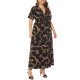 Plus Size Leopard Print V-neck Short Sleeve Long Dress