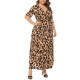 Plus Size Leopard Print V-neck Short Sleeve Long Dress