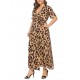 Plus Size Leopard Print V-neck Short Sleeve Long Dress