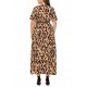 Plus Size Leopard Print V-neck Short Sleeve Long Dress