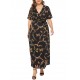 Plus Size Leopard Print V-neck Short Sleeve Long Dress