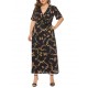 Plus Size Leopard Print V-neck Short Sleeve Long Dress