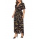 Plus Size Leopard Print V-neck Short Sleeve Long Dress