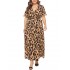 Plus Size Leopard Print V-neck Short Sleeve Long Dress