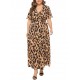 Plus Size Leopard Print V-neck Short Sleeve Long Dress