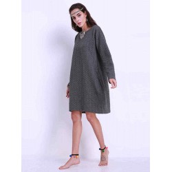 Plus Size Loose Women Dresses Pocket Long Sleeve O-neck Dress