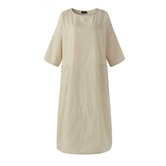 Plus Size M-5XL Casual A-line Three Quarter Sleeve Maxi Dress Plus Size M-5XL Casual A-line Three Quarter Sleeve Maxi Dress