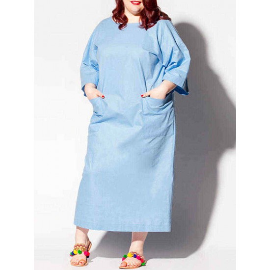 Plus Size M-5XL Casual A-line Three Quarter Sleeve Maxi Dress Plus Size M-5XL Casual A-line Three Quarter Sleeve Maxi Dress
