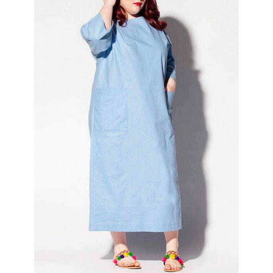 Plus Size M-5XL Casual A-line Three Quarter Sleeve Maxi Dress Plus Size M-5XL Casual A-line Three Quarter Sleeve Maxi Dress