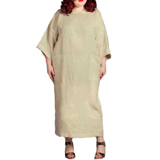 Plus Size M-5XL Casual A-line Three Quarter Sleeve Maxi Dress Plus Size M-5XL Casual A-line Three Quarter Sleeve Maxi Dress