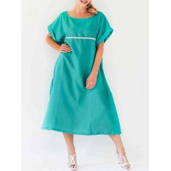 Plus Size O-neck Short Sleeve Women Dress with Pockets