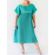 Plus Size O-neck Short Sleeve Women Dress with Pockets