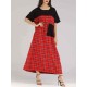 Plus Size Patchwork Plaid Short Sleeve Women Loose Dress