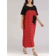 Plus Size Patchwork Plaid Short Sleeve Women Loose Dress