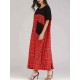 Plus Size Patchwork Plaid Short Sleeve Women Loose Dress