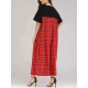 Plus Size Patchwork Plaid Short Sleeve Women Loose Dress