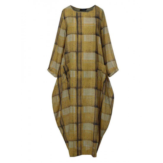Plus Size Plaid Long Sleeve Casual Dress with Pockets