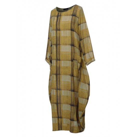 Plus Size Plaid Long Sleeve Casual Dress with Pockets