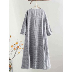 Plus Size Plaid Round Neck Front Pocket Women Dress