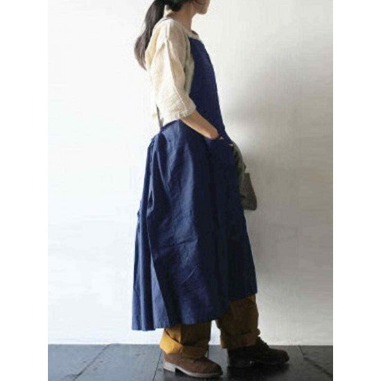 Plus Size Retro Japanese Style Cotton Apron Dress