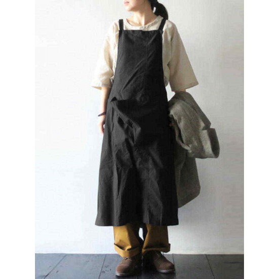 Plus Size Retro Japanese Style Cotton Apron Dress