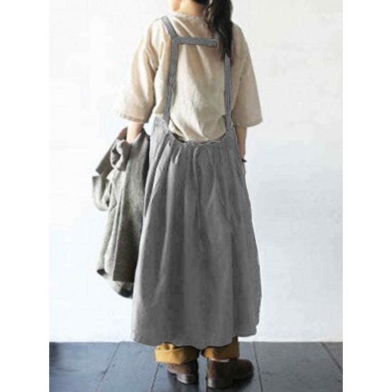 Plus Size Retro Japanese Style Cotton Apron Dress