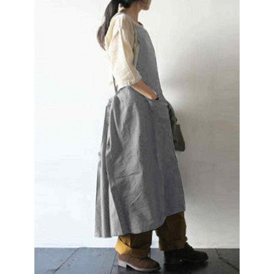 Plus Size Retro Japanese Style Cotton Apron Dress