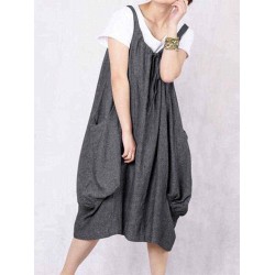 Plus Size S-5XL Casual Loose Sleeveless Baggy Dress with Pockets