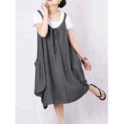 Plus Size S-5XL Casual Loose Sleeveless Baggy Dress with Pockets