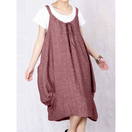 Plus Size S-5XL Casual Loose Sleeveless Baggy Dress with Pockets