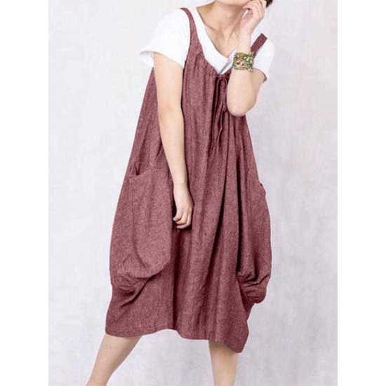 Plus Size S-5XL Casual Loose Sleeveless Baggy Dress with Pockets