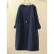 Plus Size Solid Color Corduroy Crew Neck Vintage Dress