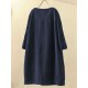 Plus Size Solid Color Corduroy Crew Neck Vintage Dress