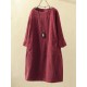Plus Size Solid Color Corduroy Crew Neck Vintage Dress
