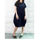 Plus Size Solid Color Crew Neck Short Sleeve Baggy Cotton Dress