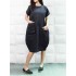 Plus Size Solid Color Crew Neck Short Sleeve Baggy Cotton Dress