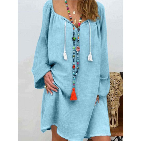 Plus Size Solid Color V-Neck Collar Casual Dress