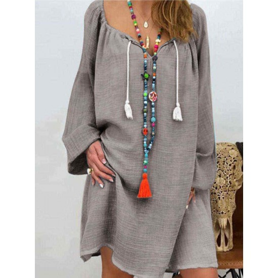 Plus Size Solid Color V-Neck Collar Casual Dress