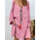 Plus Size Solid Color V-Neck Collar Casual Dress