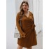 Plus Size Solid Color V-neck Belt Ruffle Sleeve Casual Dress with Button