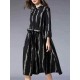 Plus Size Stripe Crew Neck Long Sleeve Women Cotton Dress