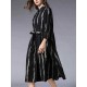 Plus Size Stripe Crew Neck Long Sleeve Women Cotton Dress