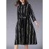 Plus Size Stripe Crew Neck Long Sleeve Women Cotton Dress